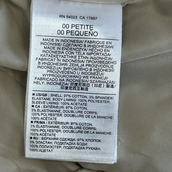 BANANA REPUBLIC Petite 00 Tan Stretch Fitted Blazer Lined Teal Accent Back Vents - Picture 9 of 10